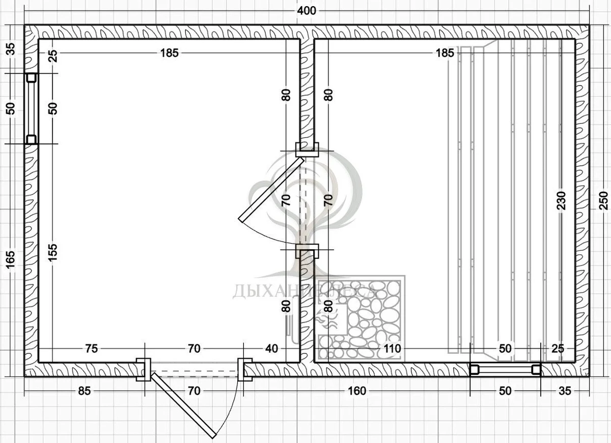 Планировка: Баня 4×2,5 м
