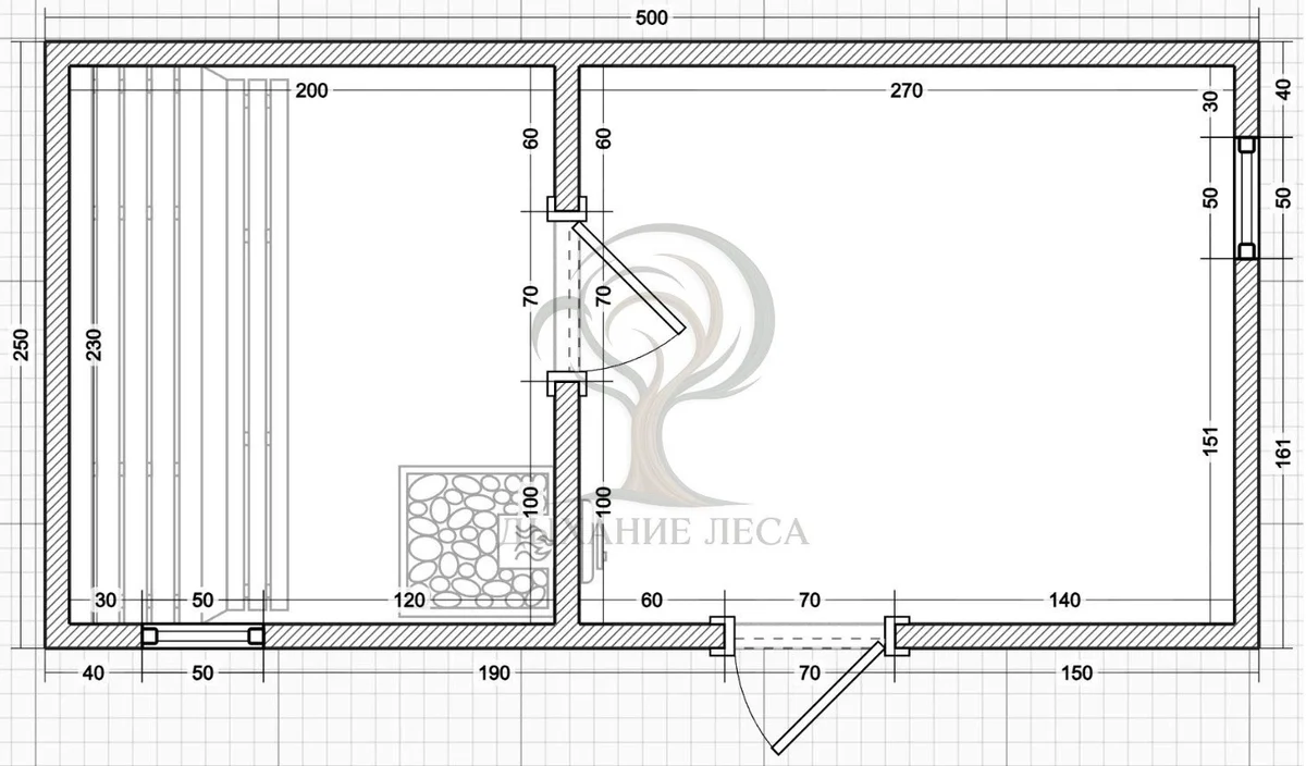 Планировка: Баня 5×2,5 м