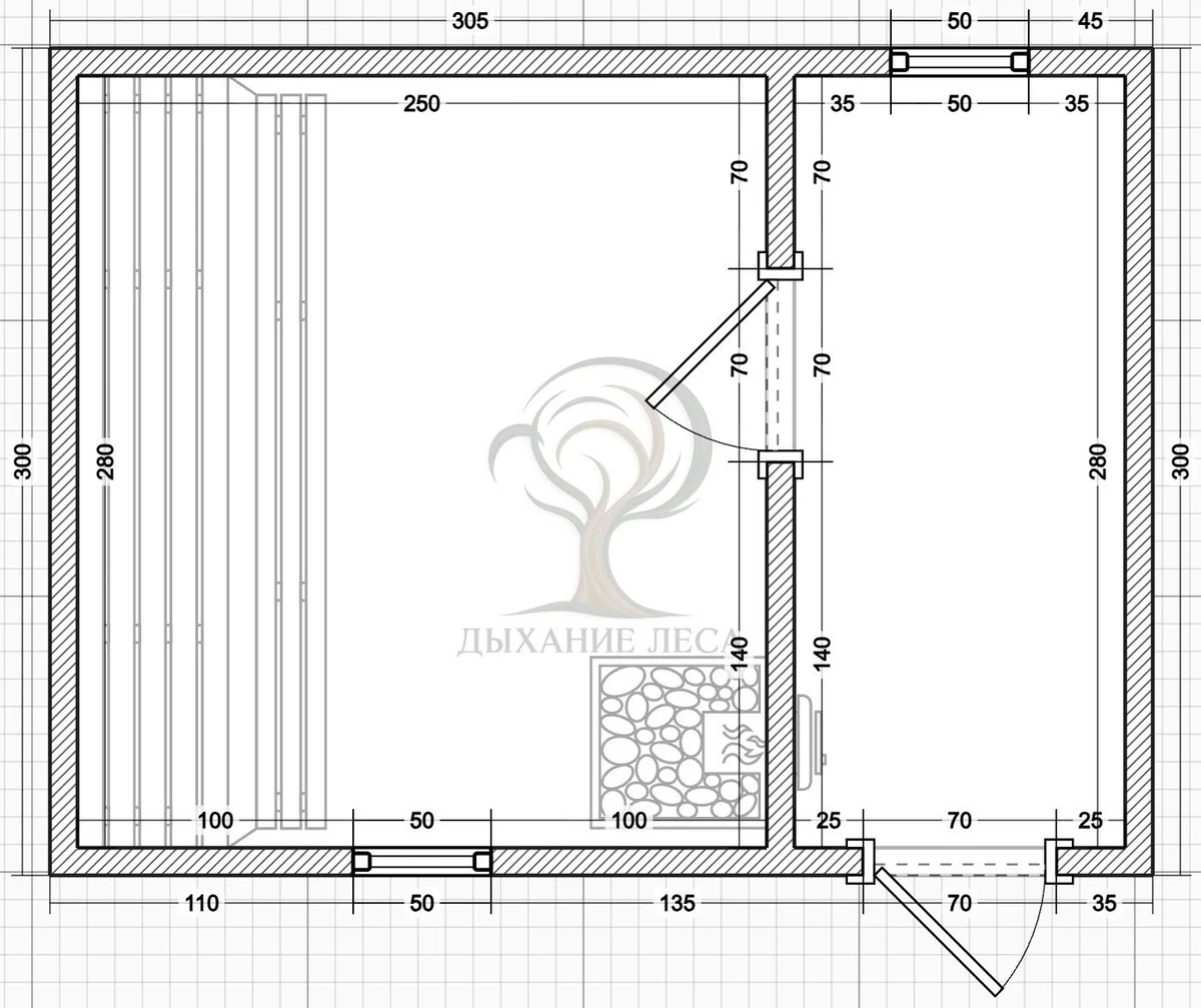 Планировка: Баня 4×3 м